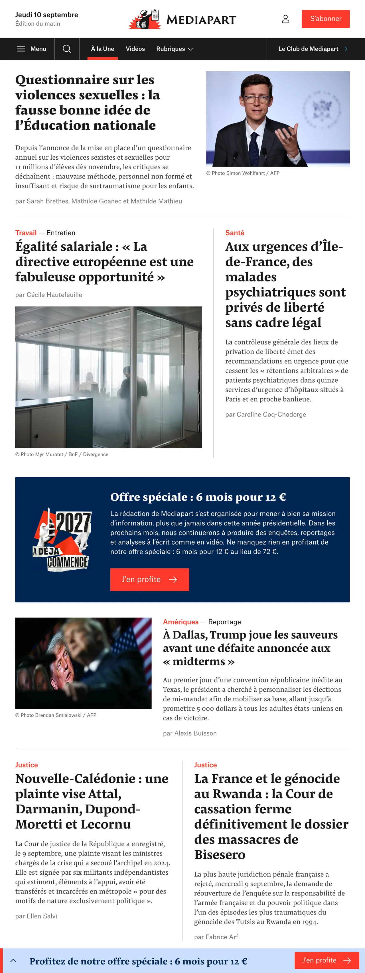 Screenshot of the Mediapart front page
