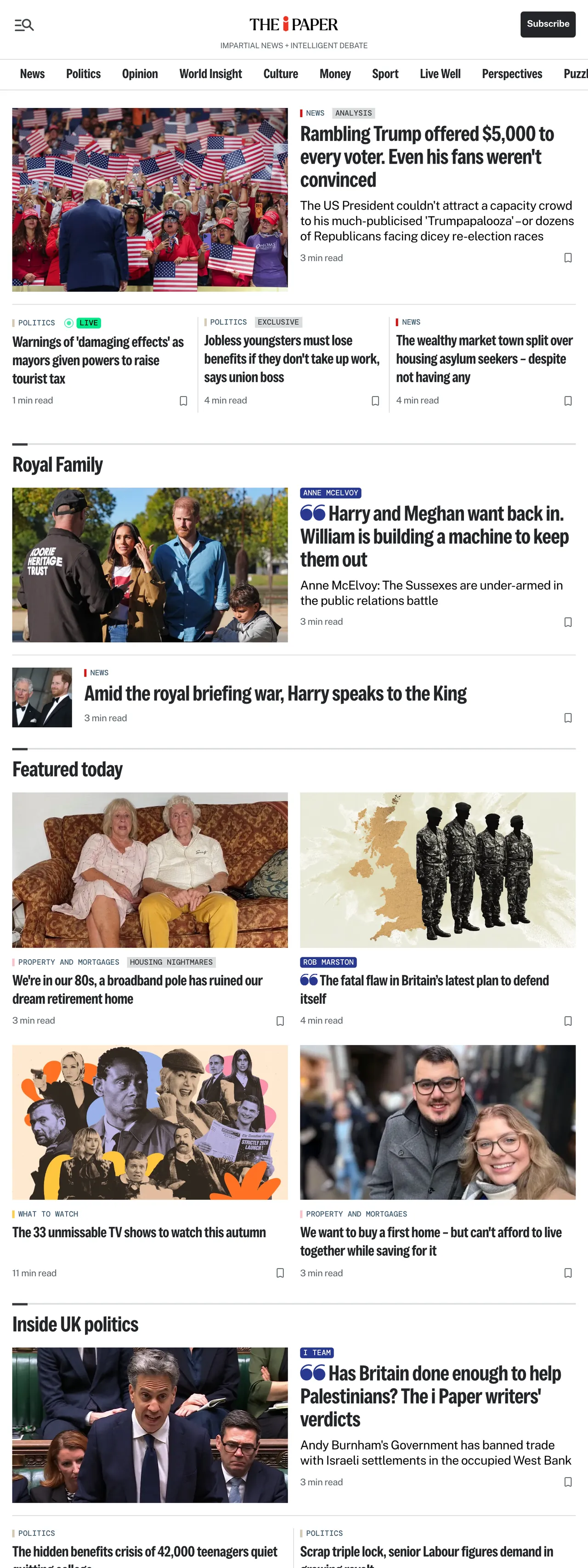 Screenshot of the The i Paper front page