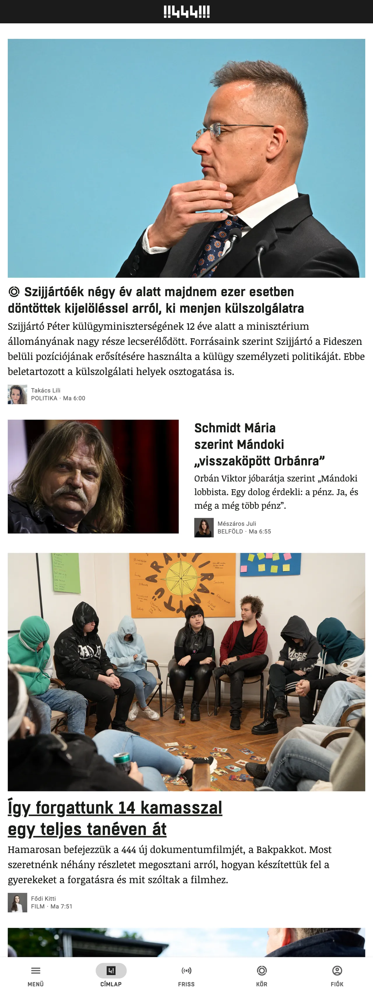 Screenshot of the 444 front page