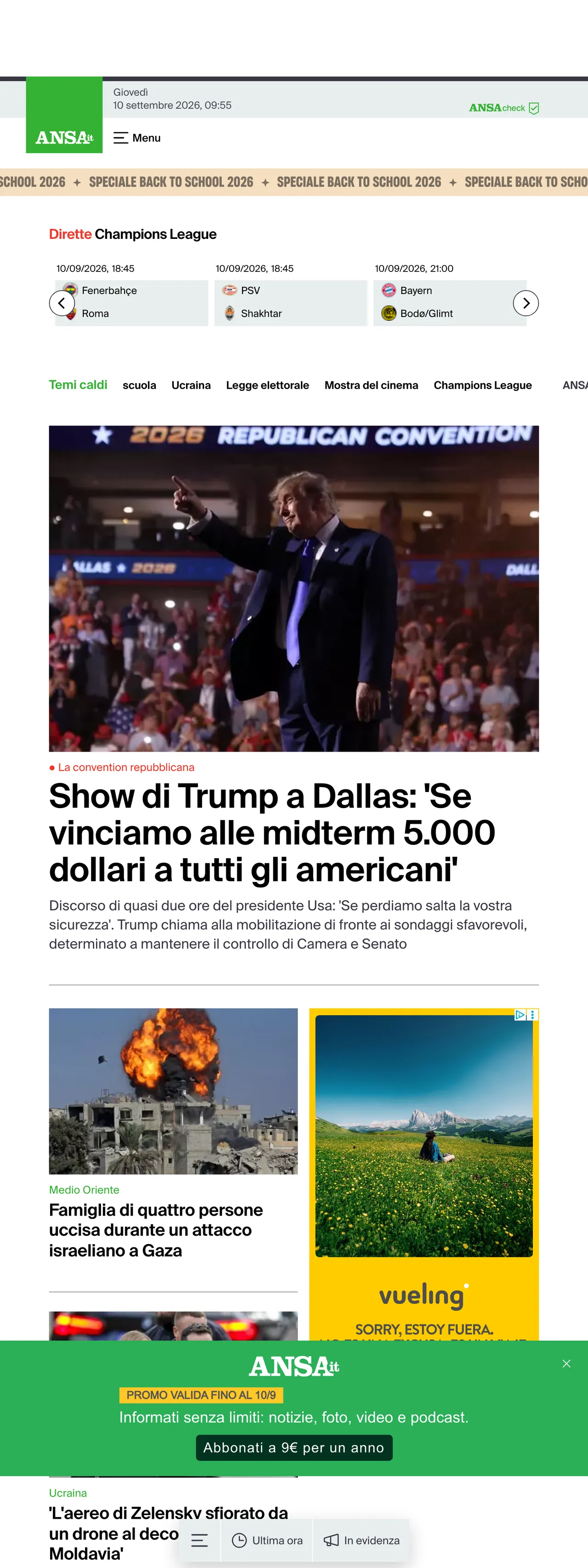 Screenshot of the ANSA front page