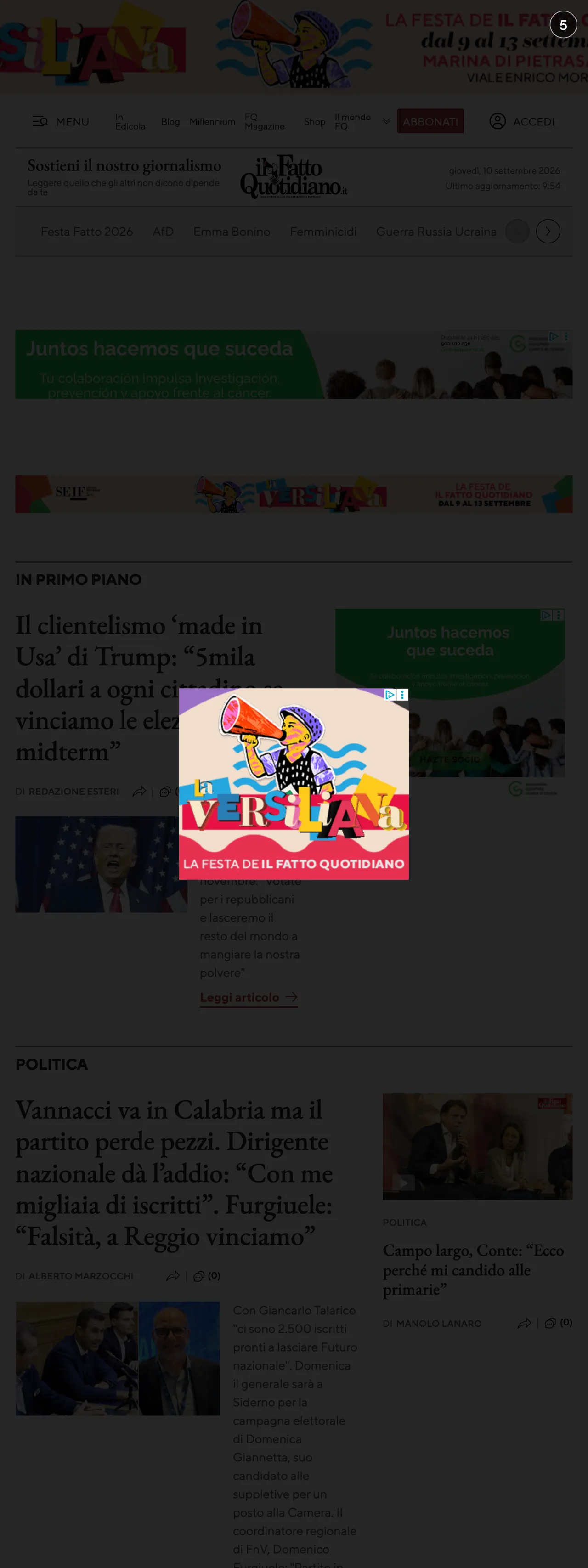 Screenshot of the Il Fatto Quotidiano front page
