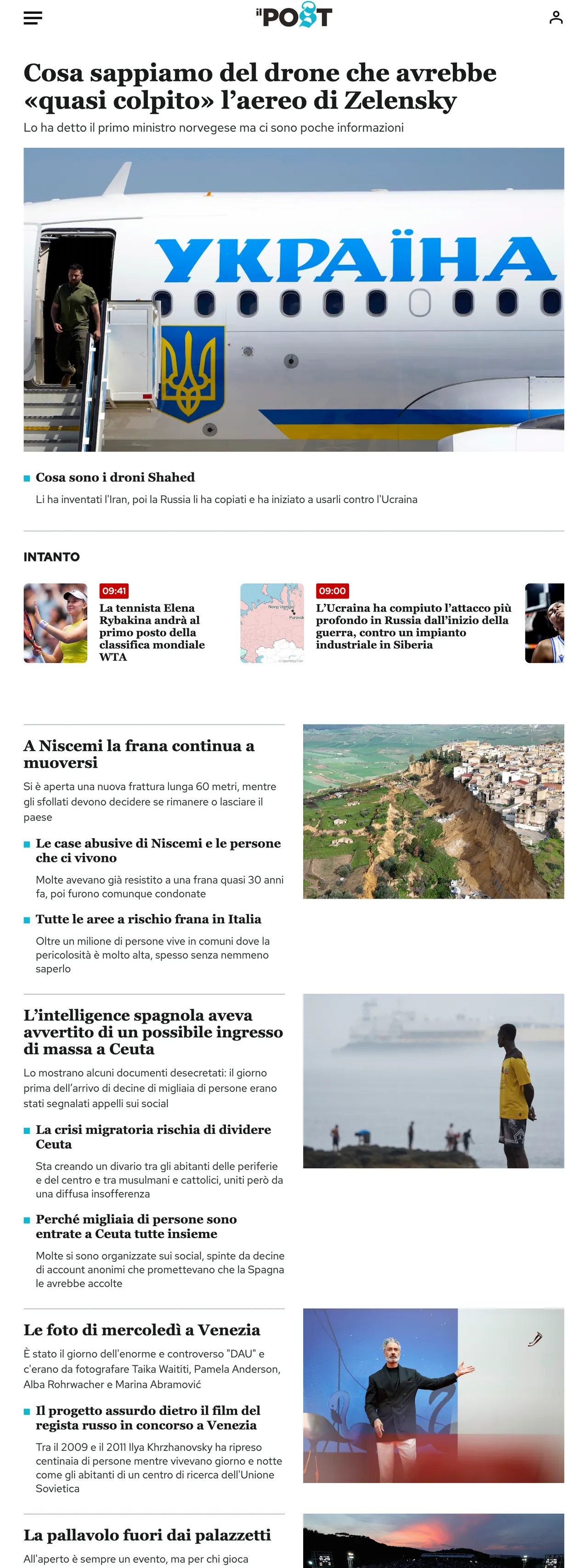 Screenshot of the Il Post front page