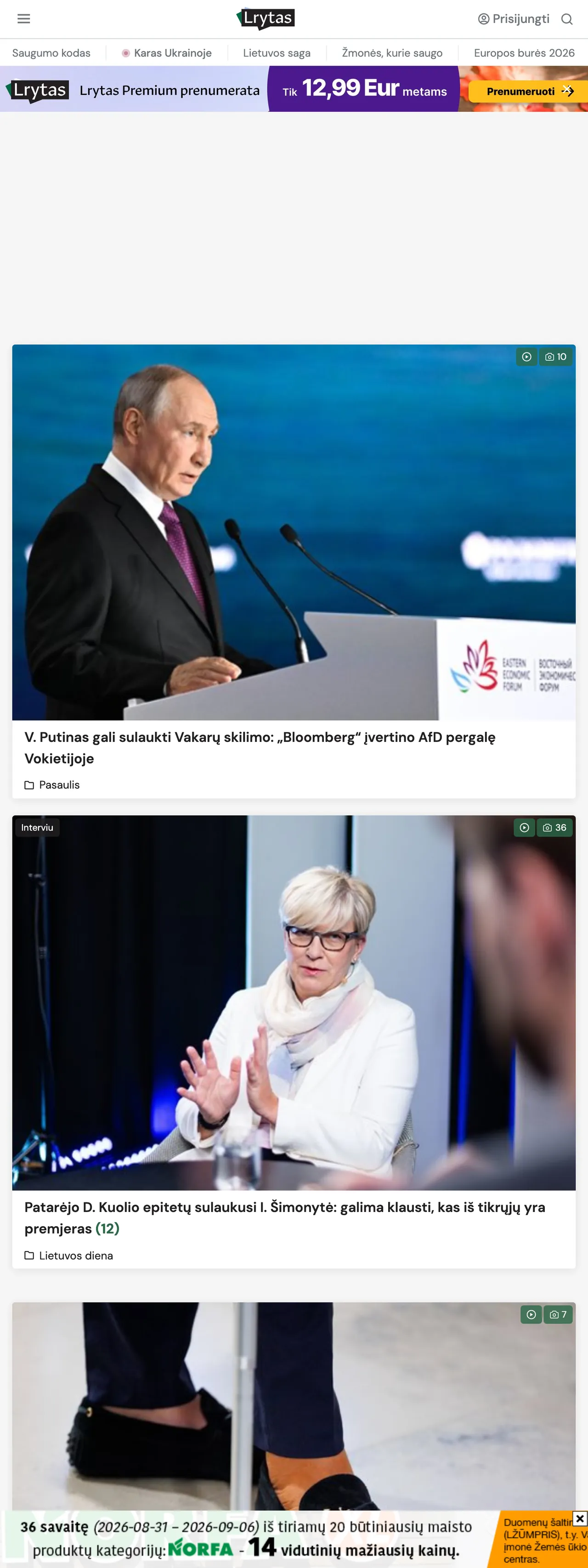Screenshot of the Lrytas front page