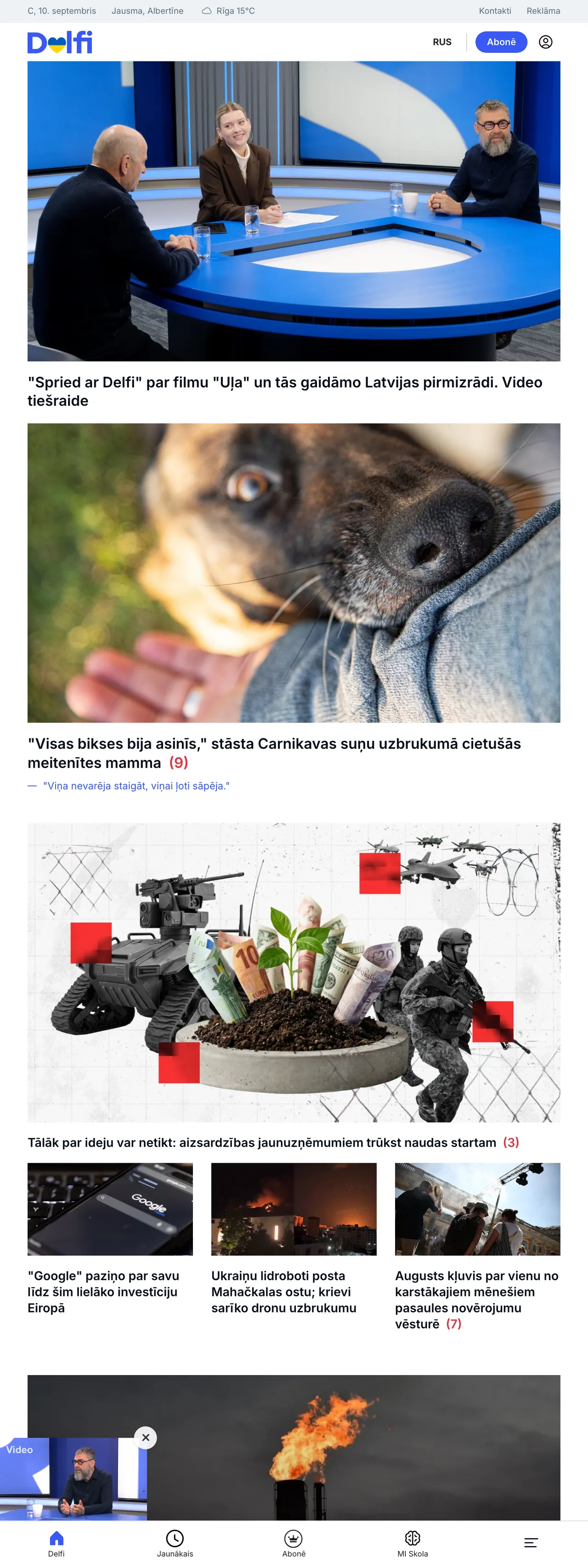 Screenshot of the Delfi front page