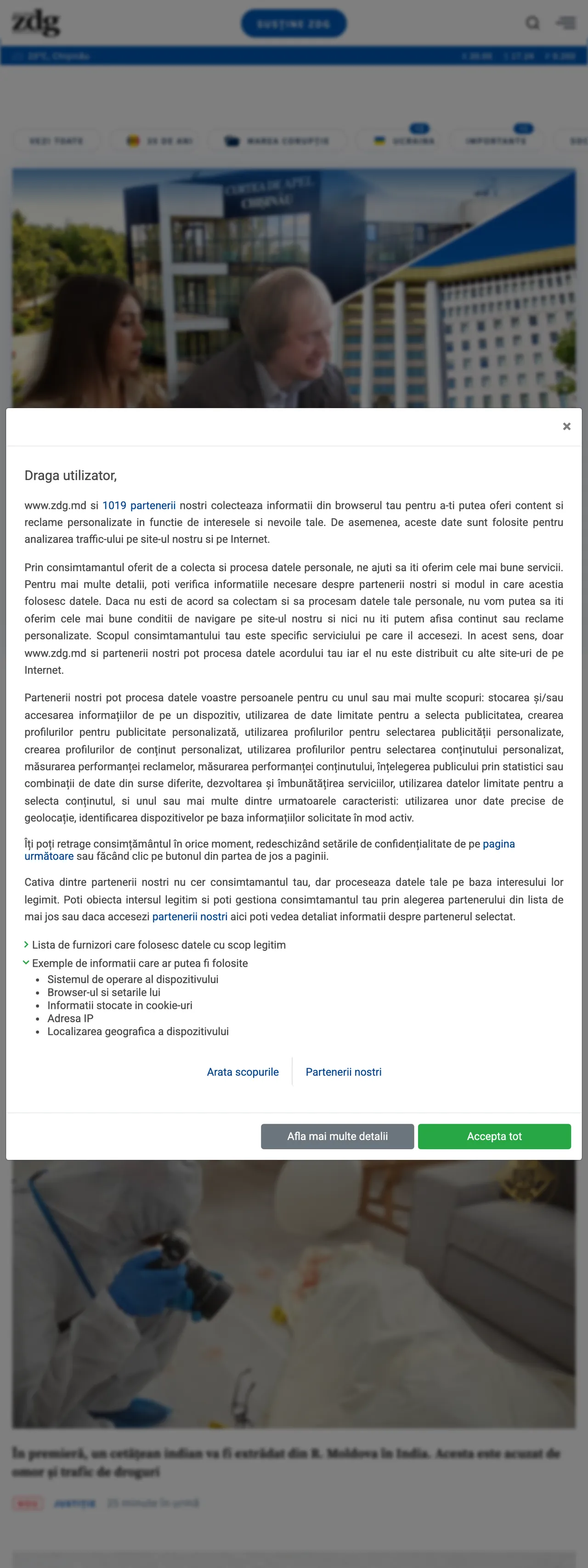Screenshot of the Ziarul de Gardă front page