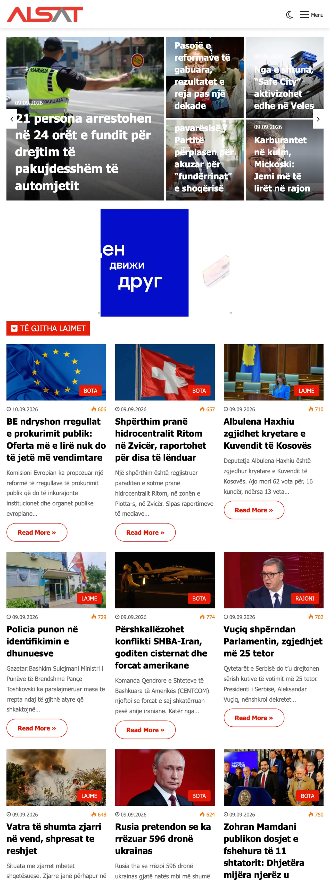 Screenshot of the ALSAT front page