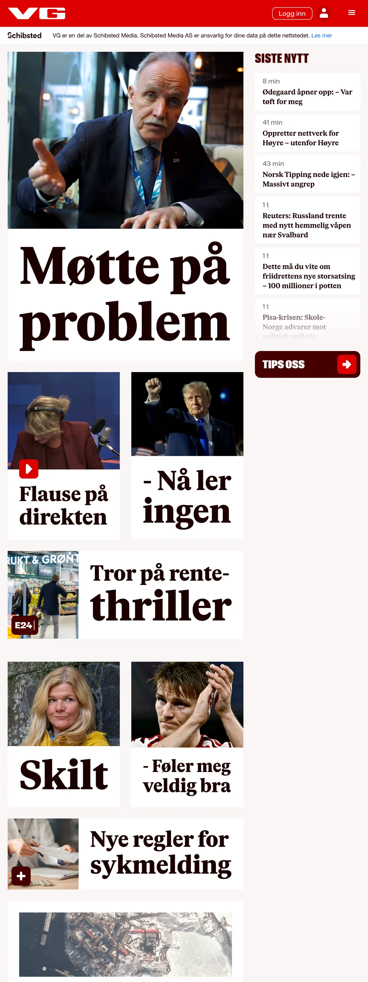 Screenshot of the VG front page