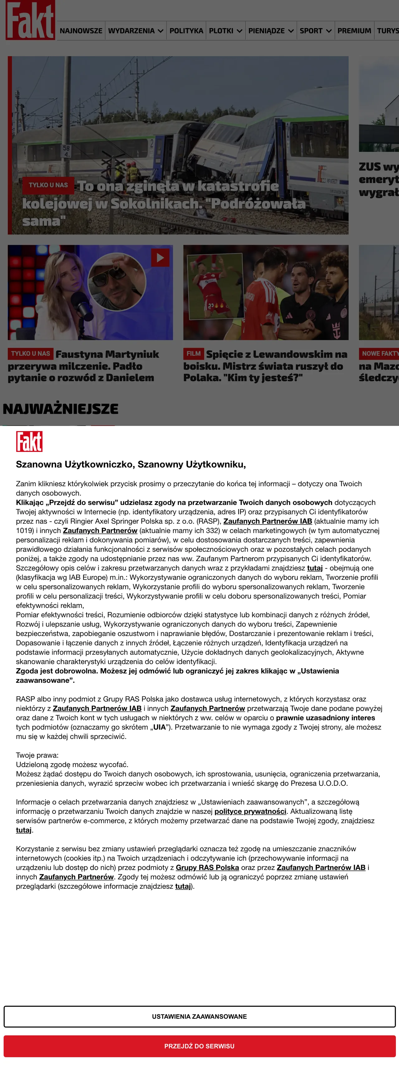 Screenshot of the Fakt front page