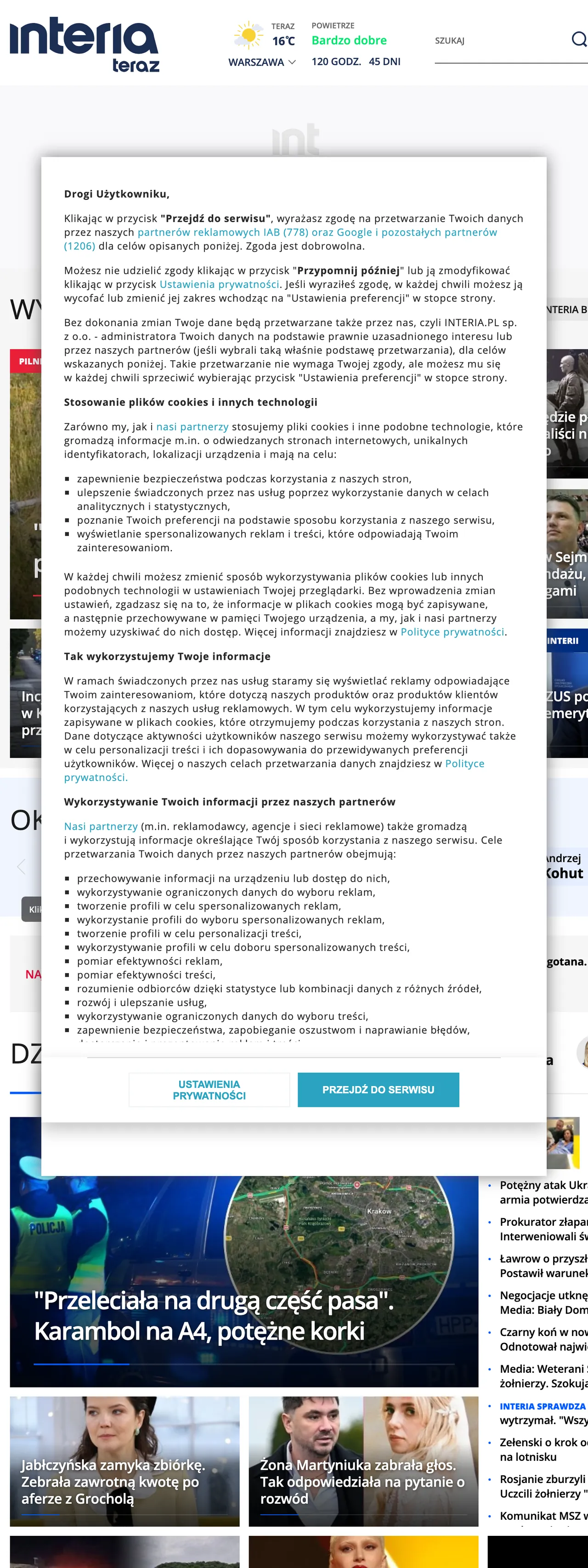 Screenshot of the Interia front page