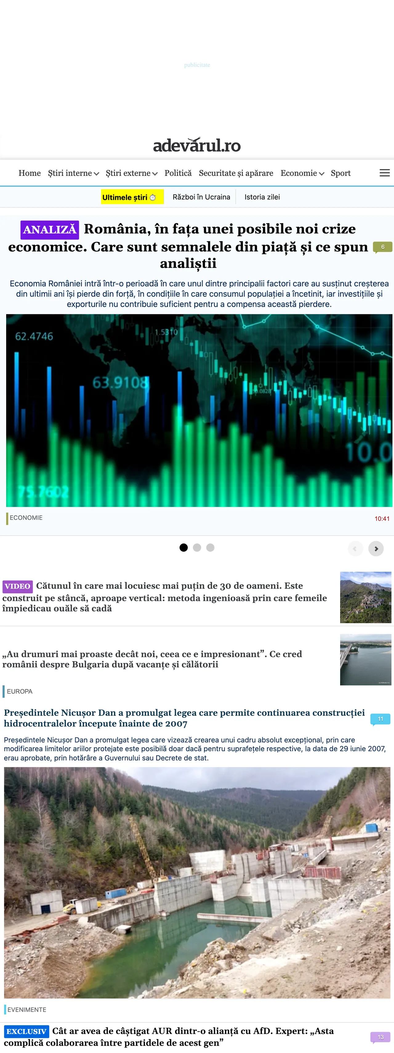 Screenshot of the Adevărul front page