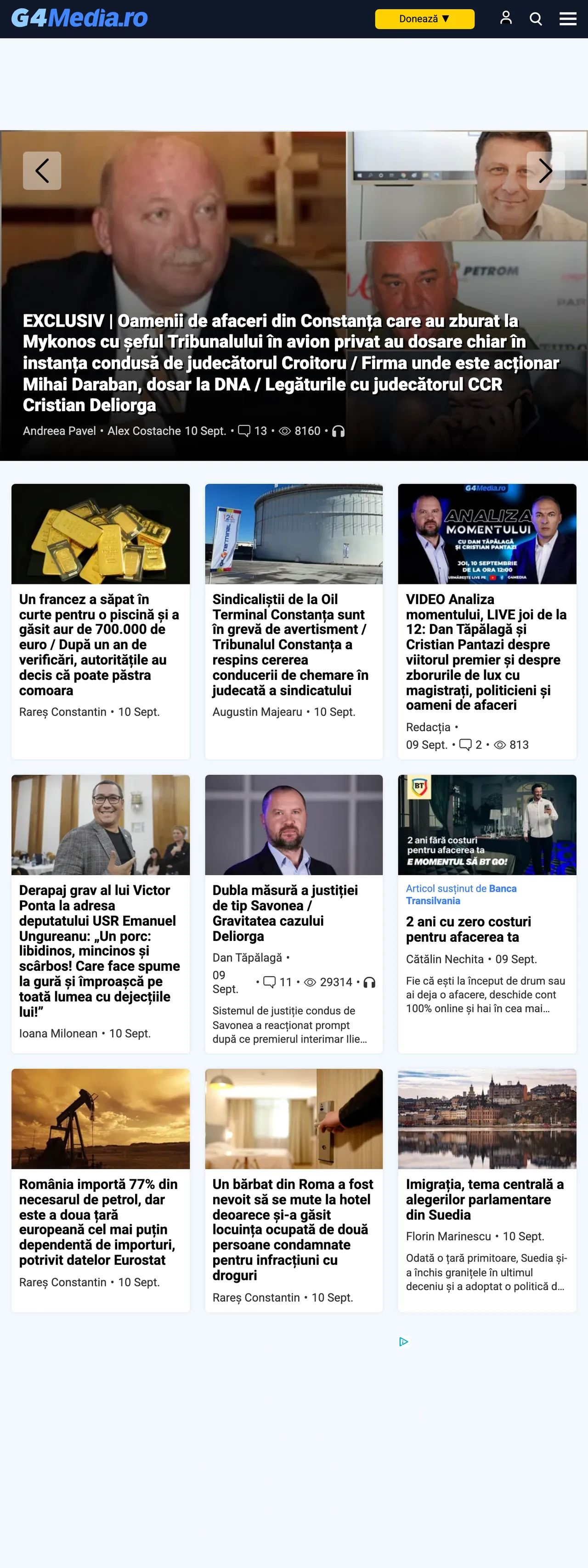 Screenshot of the G4Media front page