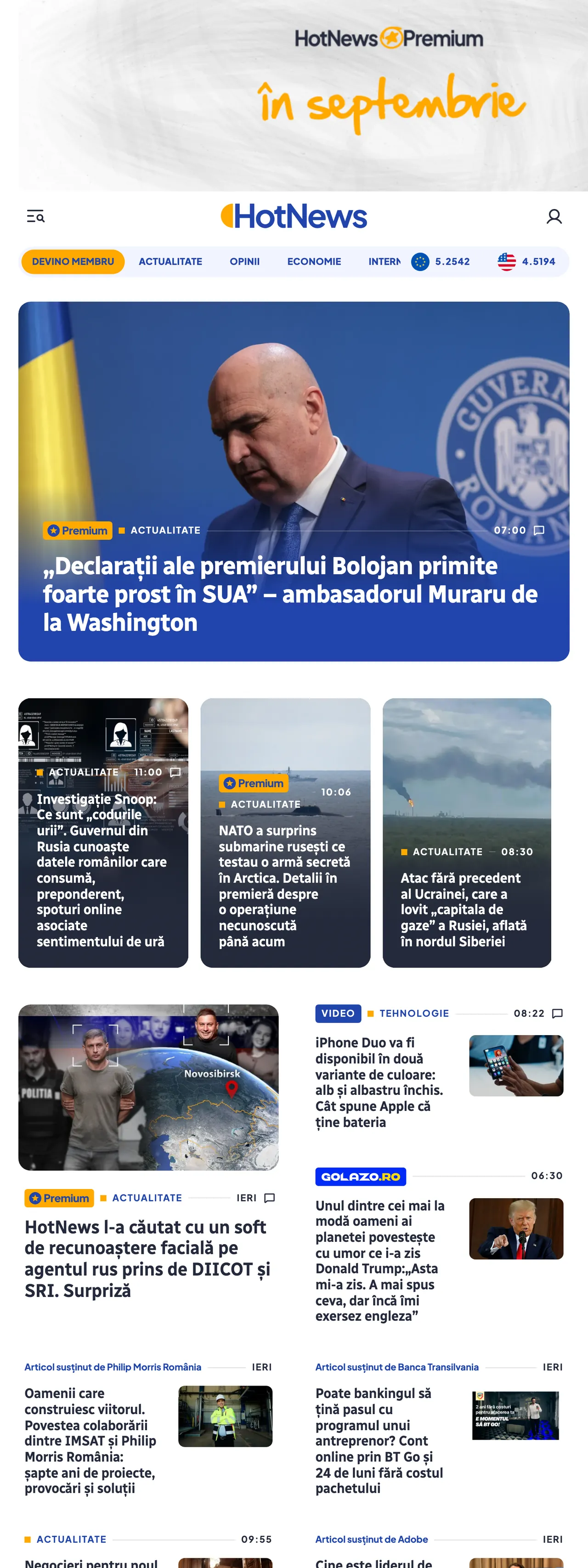 Screenshot of the HotNews.ro front page