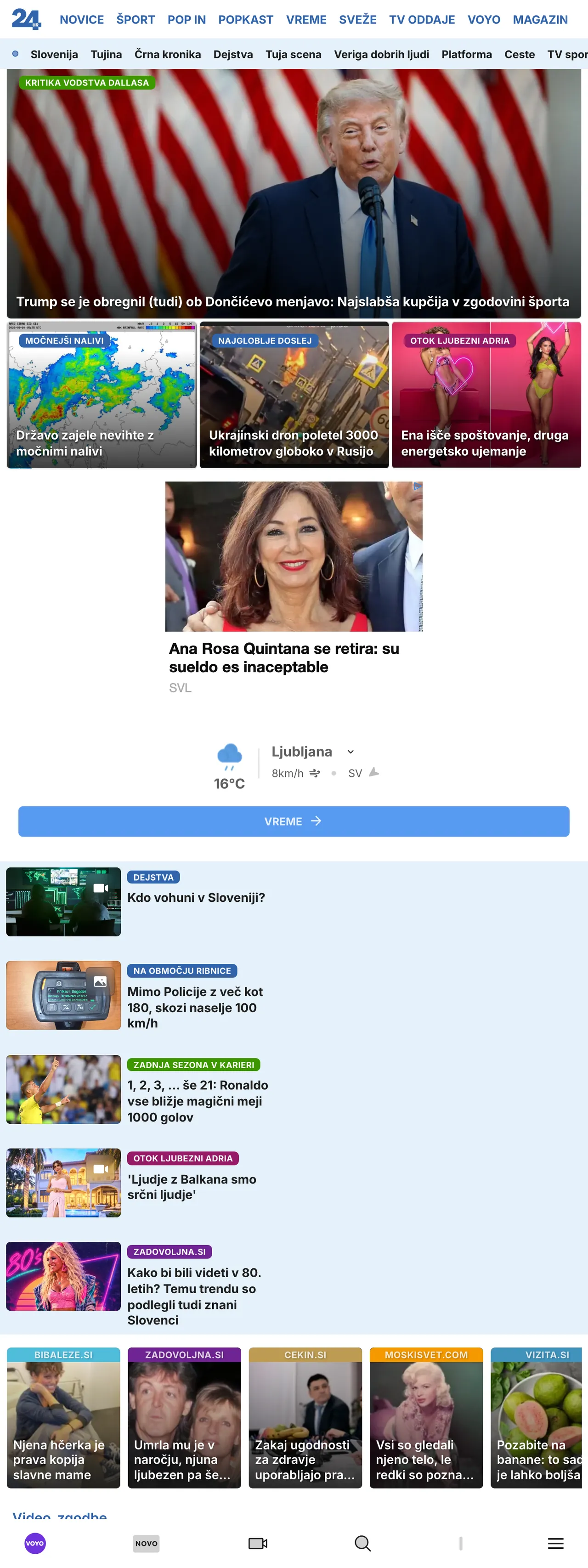 Screenshot of the 24ur front page