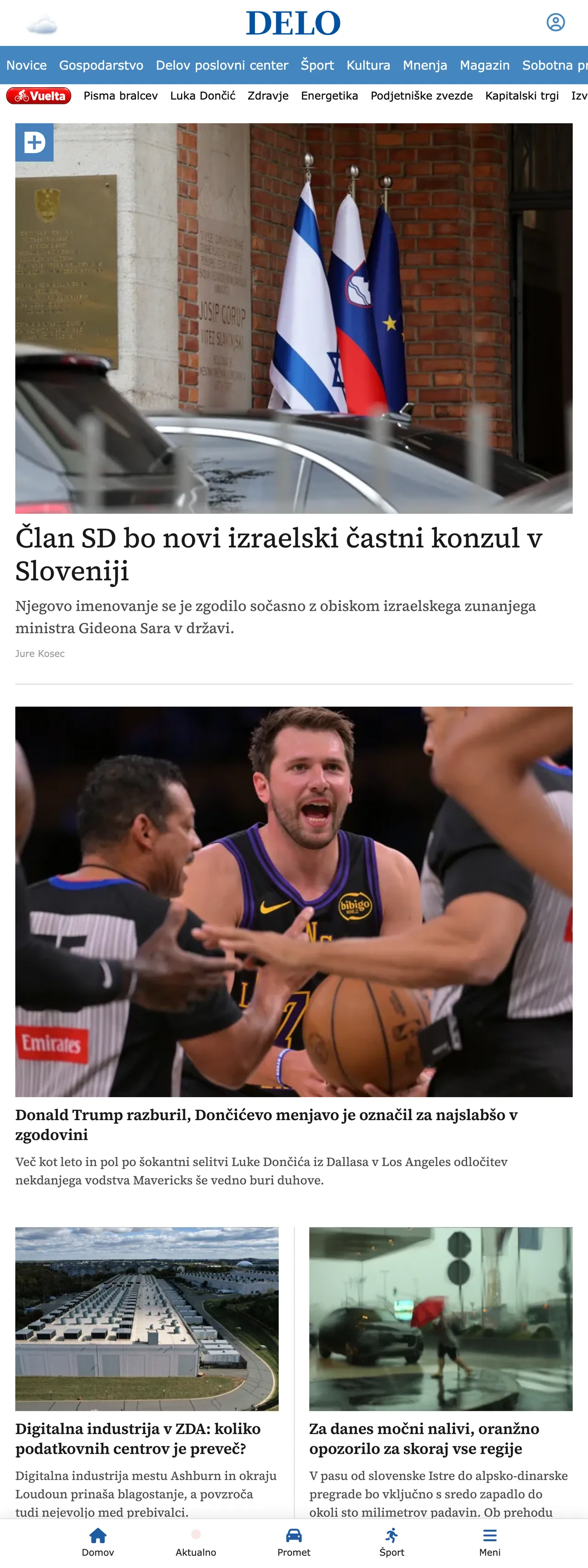 Screenshot of the Delo front page