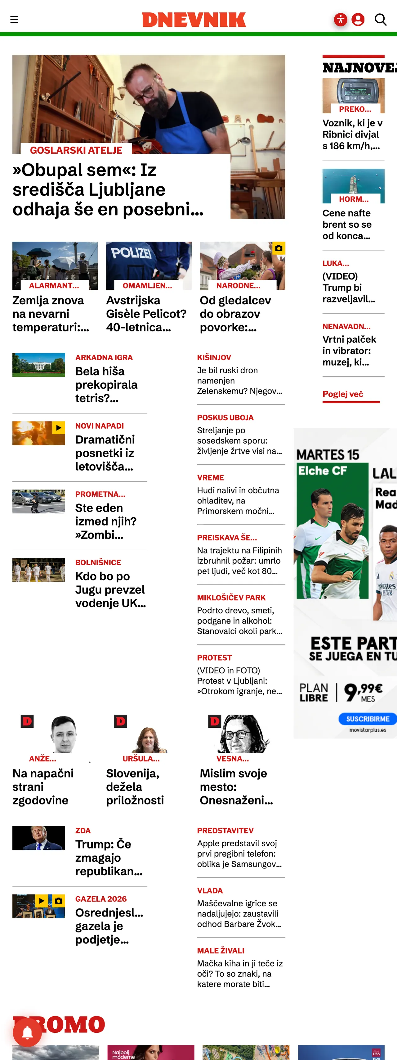 Screenshot of the Dnevnik front page