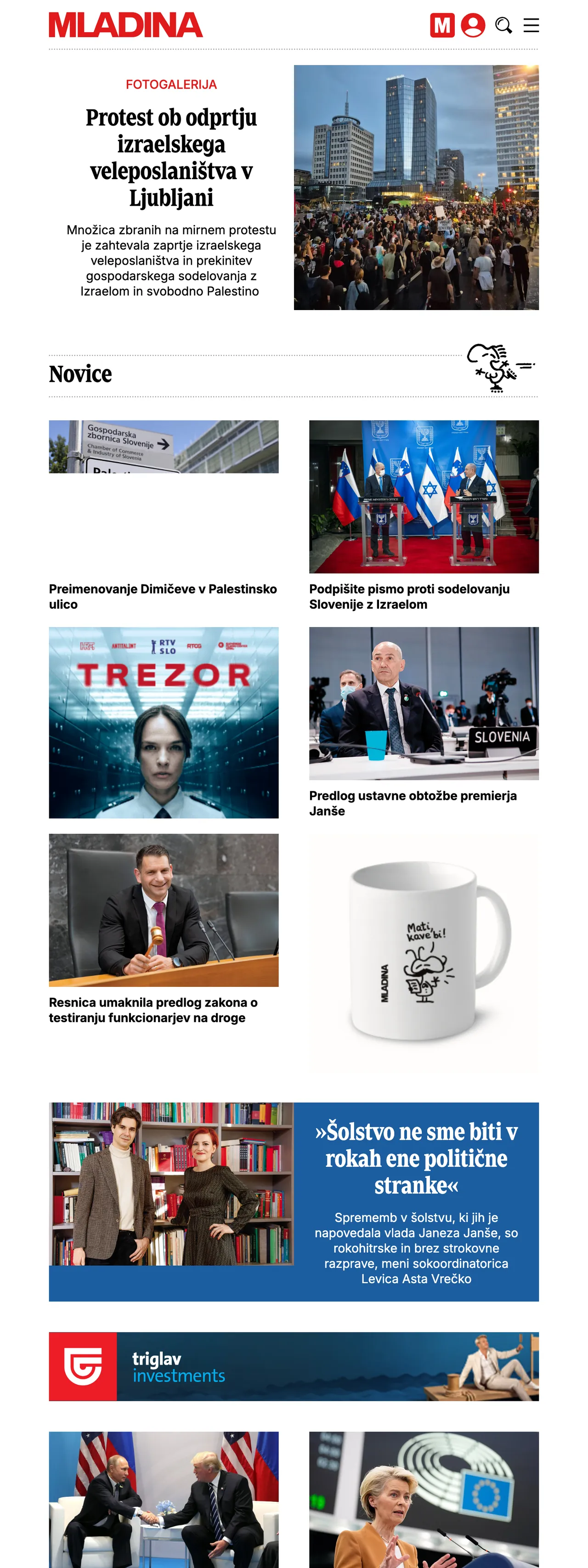 Screenshot of the Mladina front page