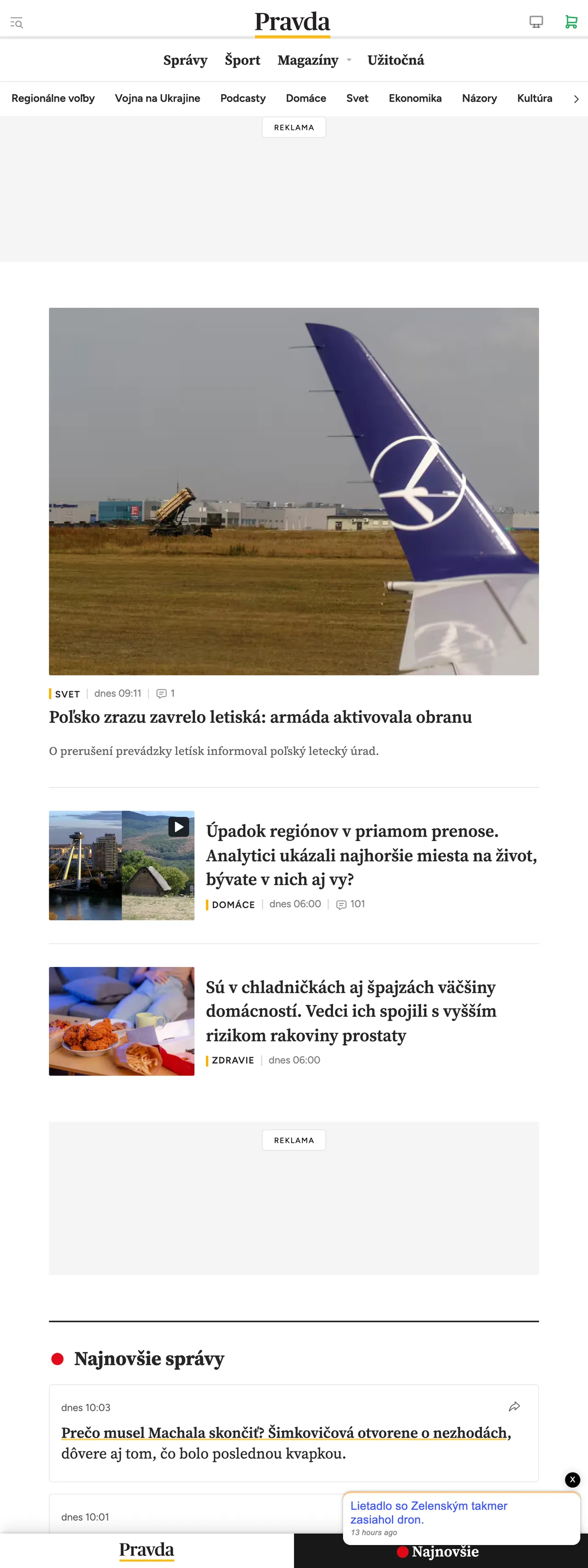 Screenshot of the Pravda front page
