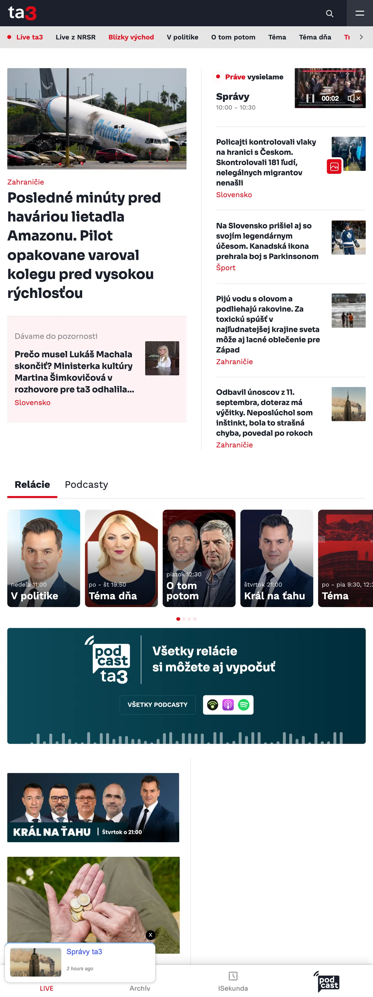 Screenshot of the TA3 front page