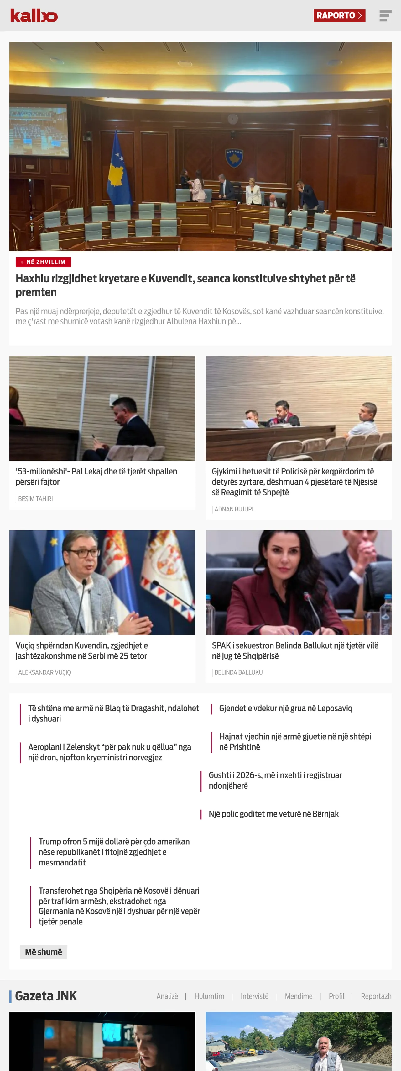 Screenshot of the Kallxo front page