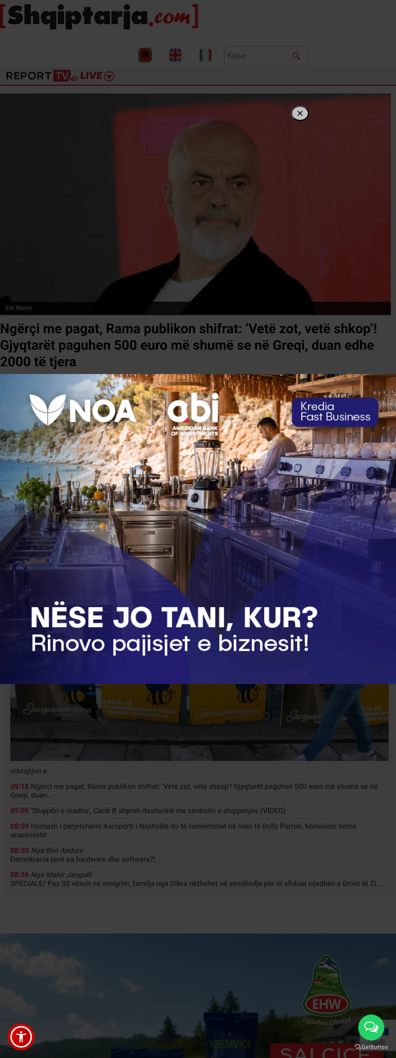Screenshot of the Shqiptarja.com front page