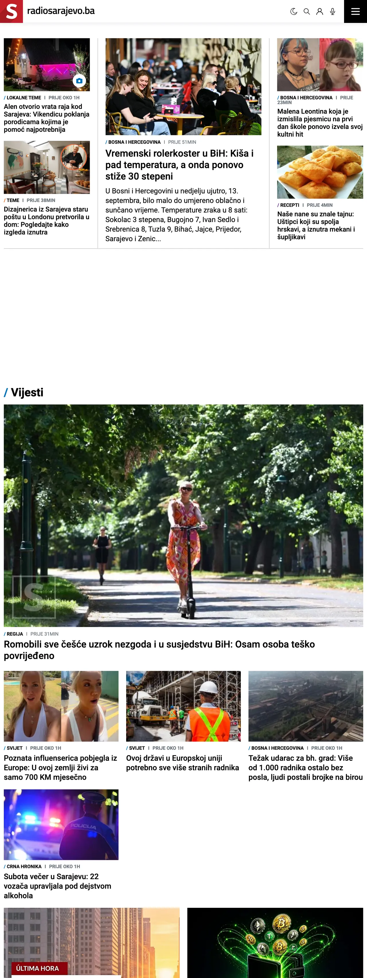 Screenshot of the Radio Sarajevo front page