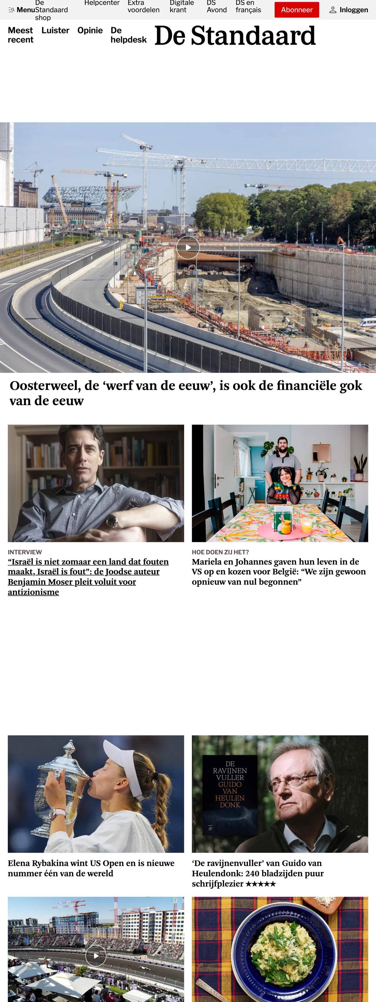 Screenshot of the De Standaard front page