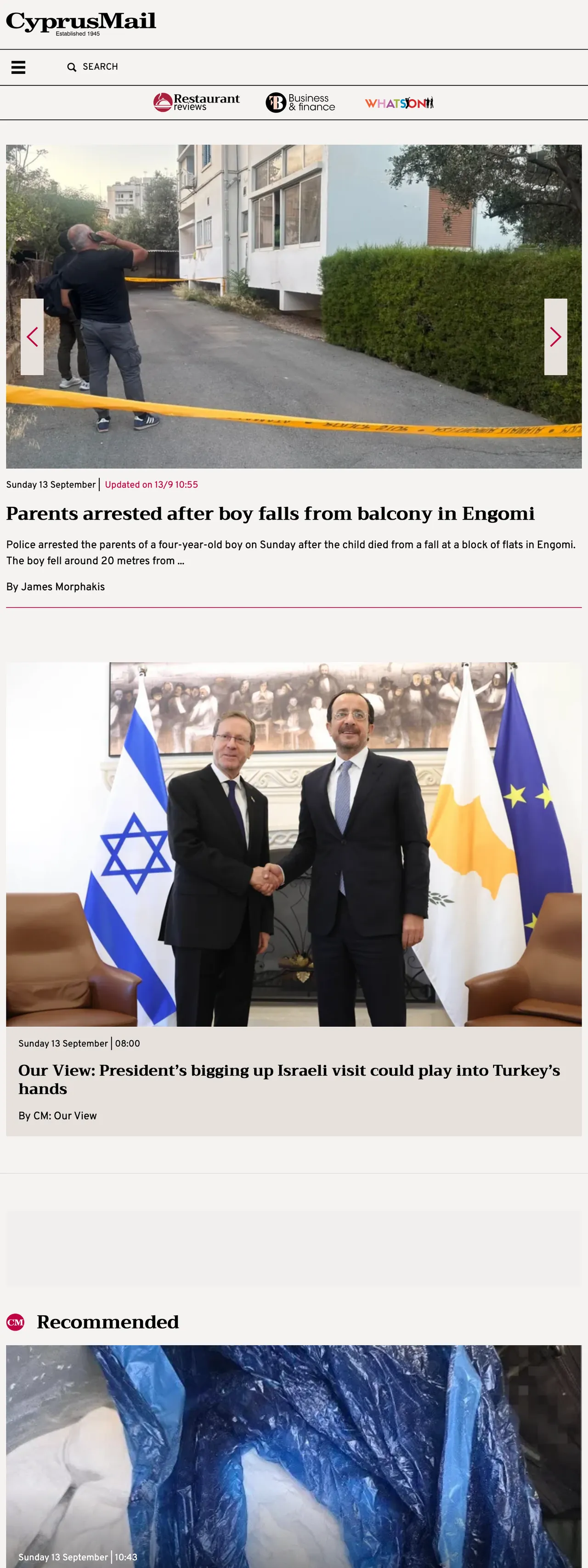Screenshot of the Cyprus Mail front page