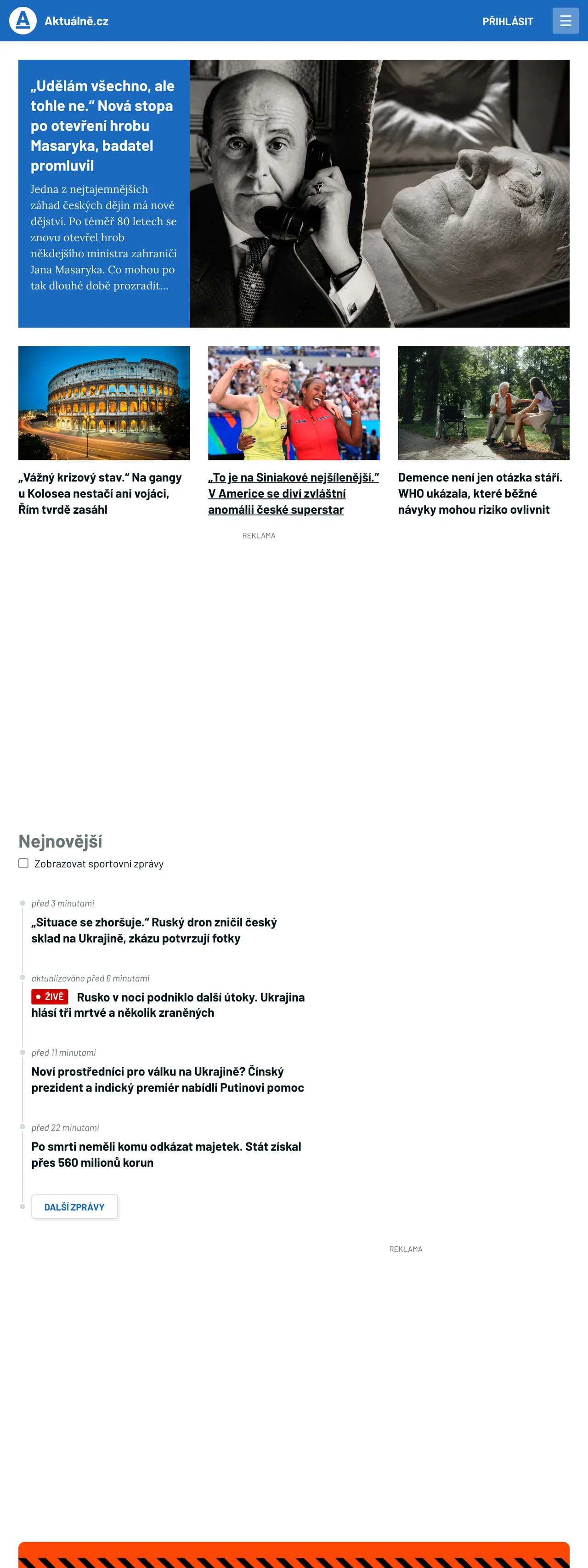 Screenshot of the Aktuálně.cz front page