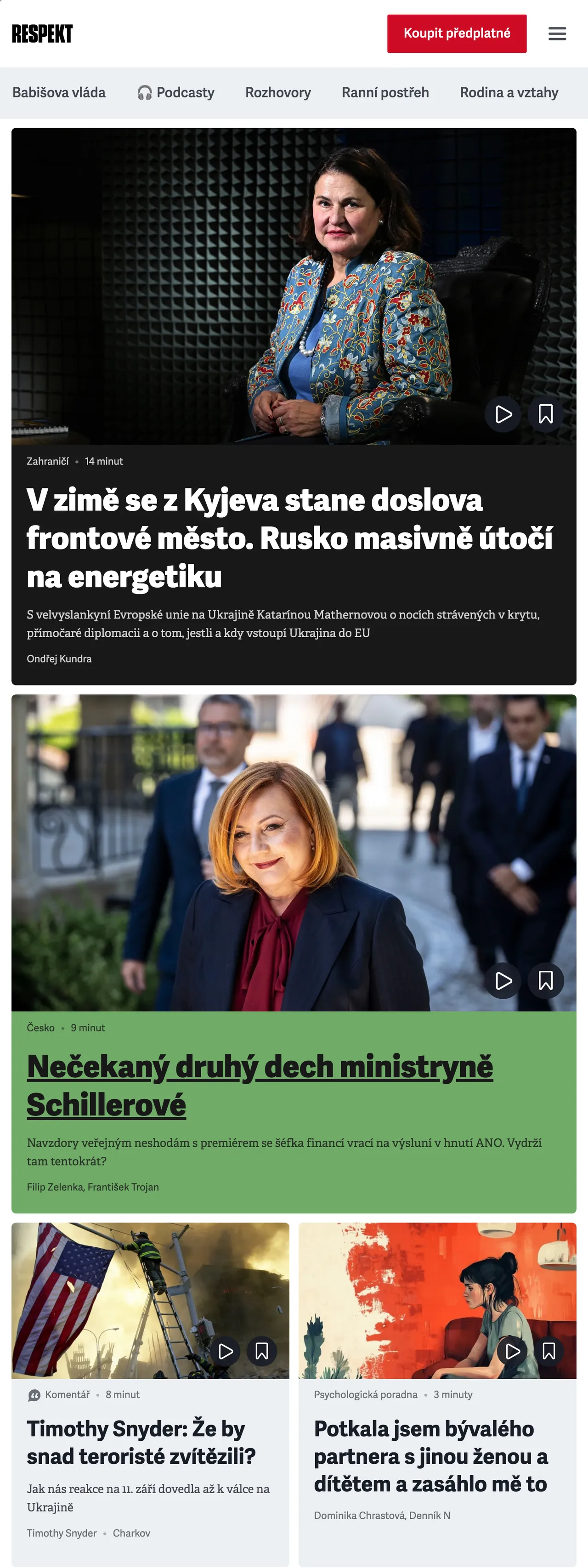 Screenshot of the Respekt front page