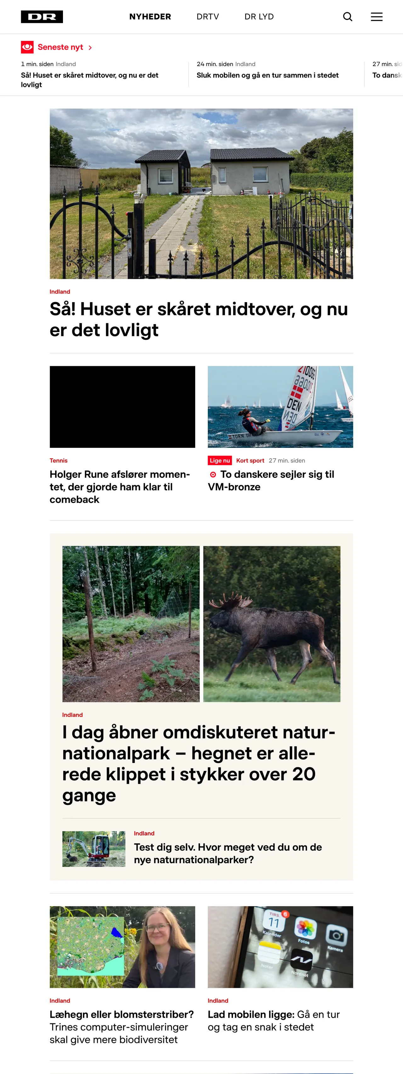 Screenshot of the DR front page