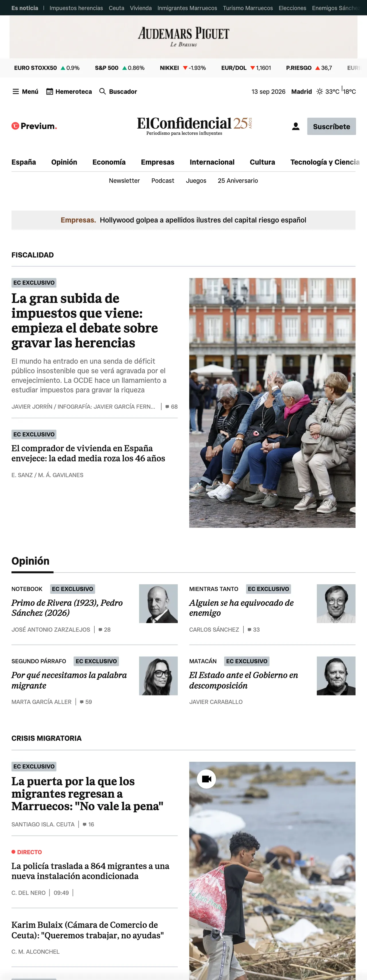 Screenshot of the El Confidencial front page