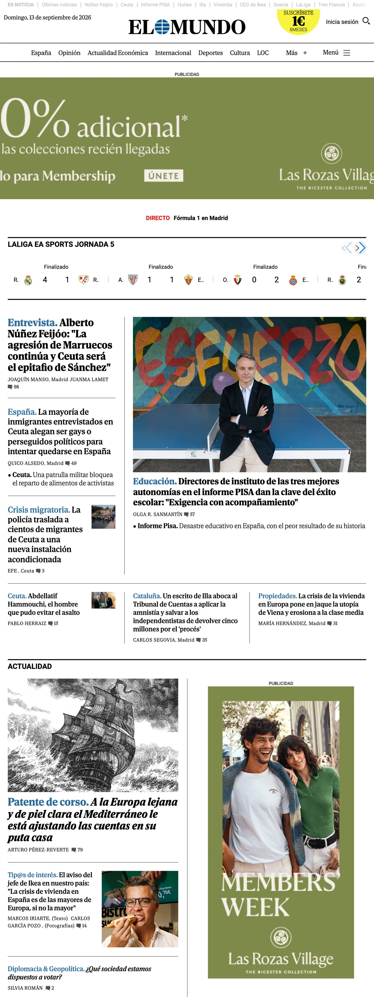 Screenshot of the El Mundo front page
