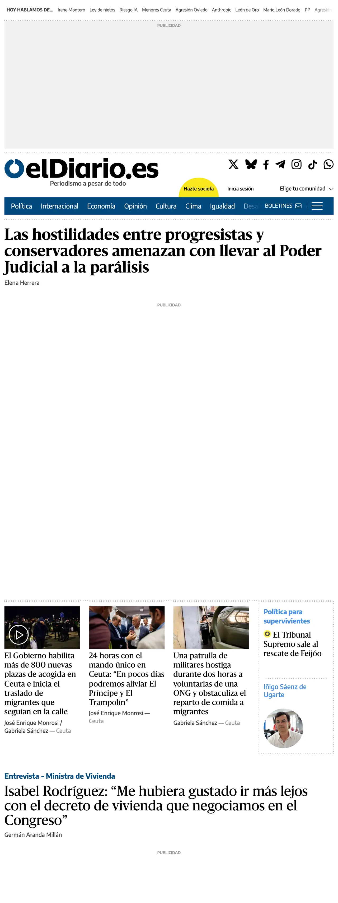 Screenshot of the elDiario.es front page
