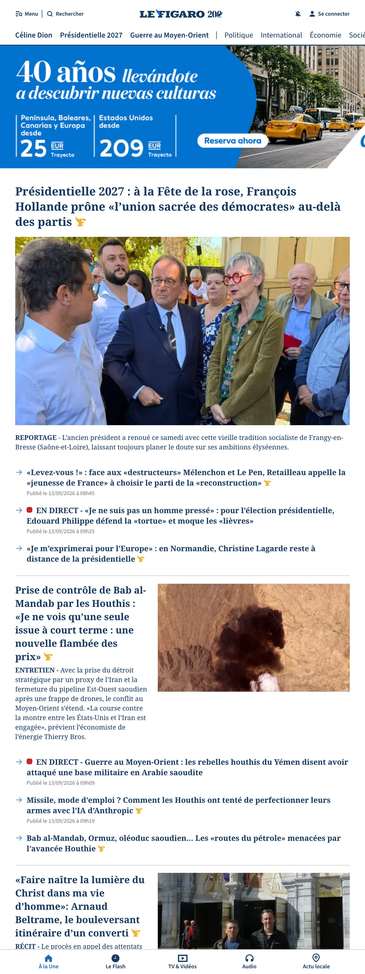 Screenshot of the Le Figaro front page