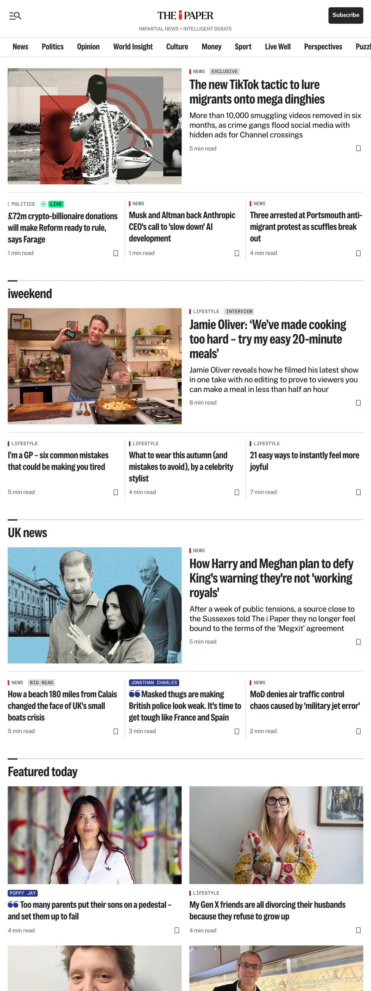 Screenshot of the The i Paper front page