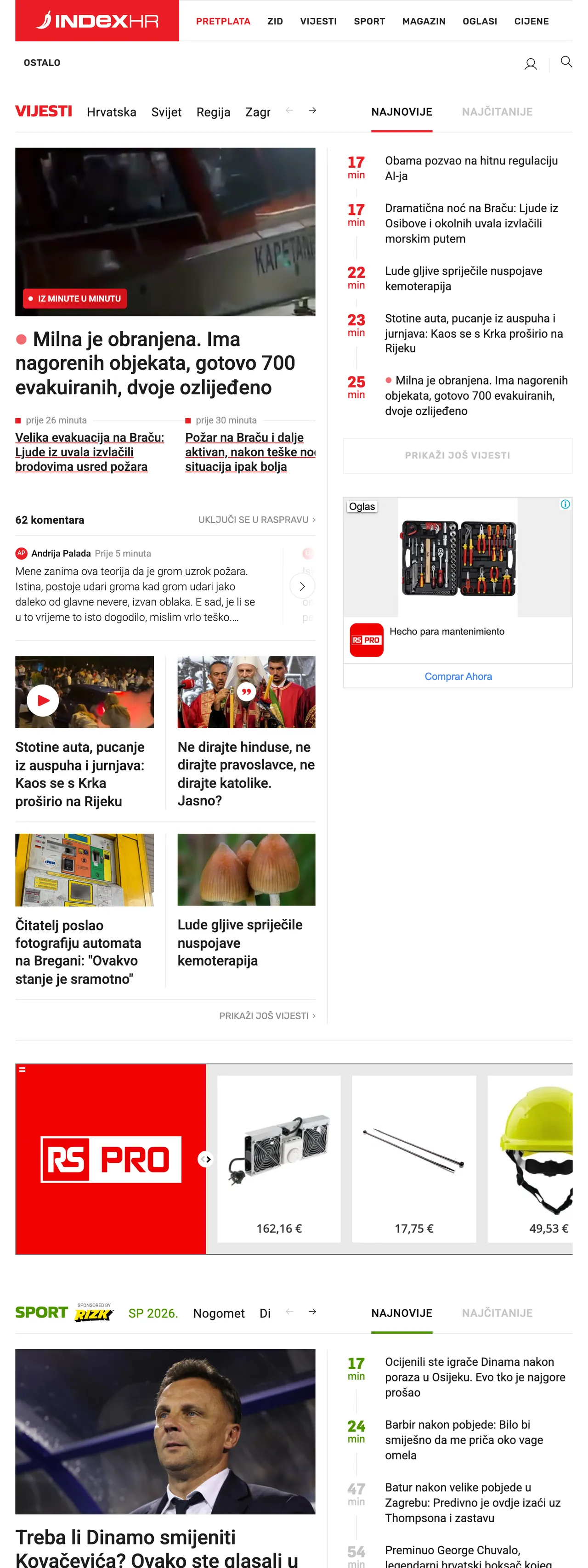 Screenshot of the Index.hr front page