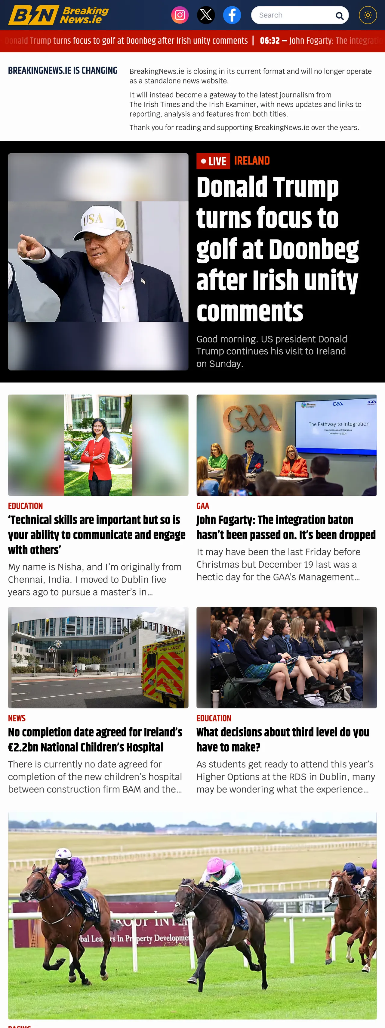 Screenshot of the BreakingNews.ie front page