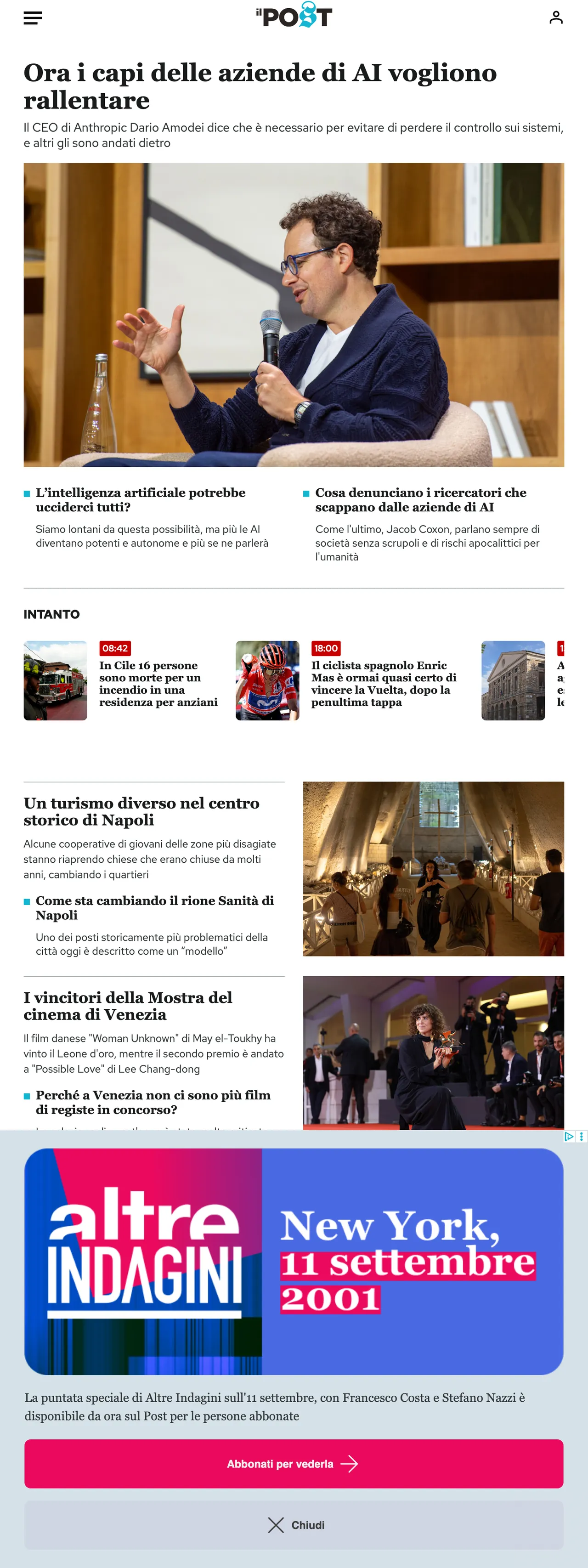 Screenshot of the Il Post front page