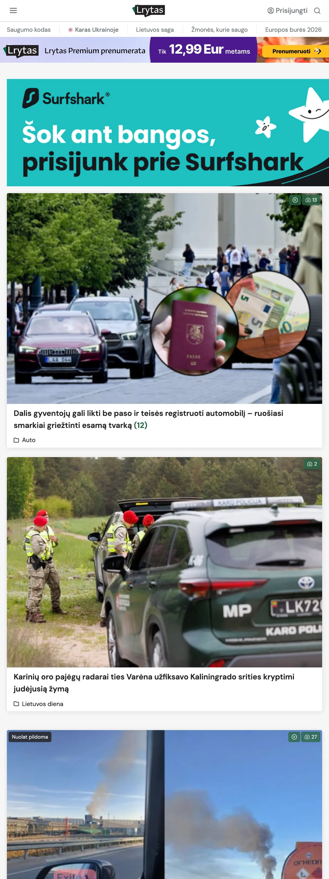 Screenshot of the Lrytas front page