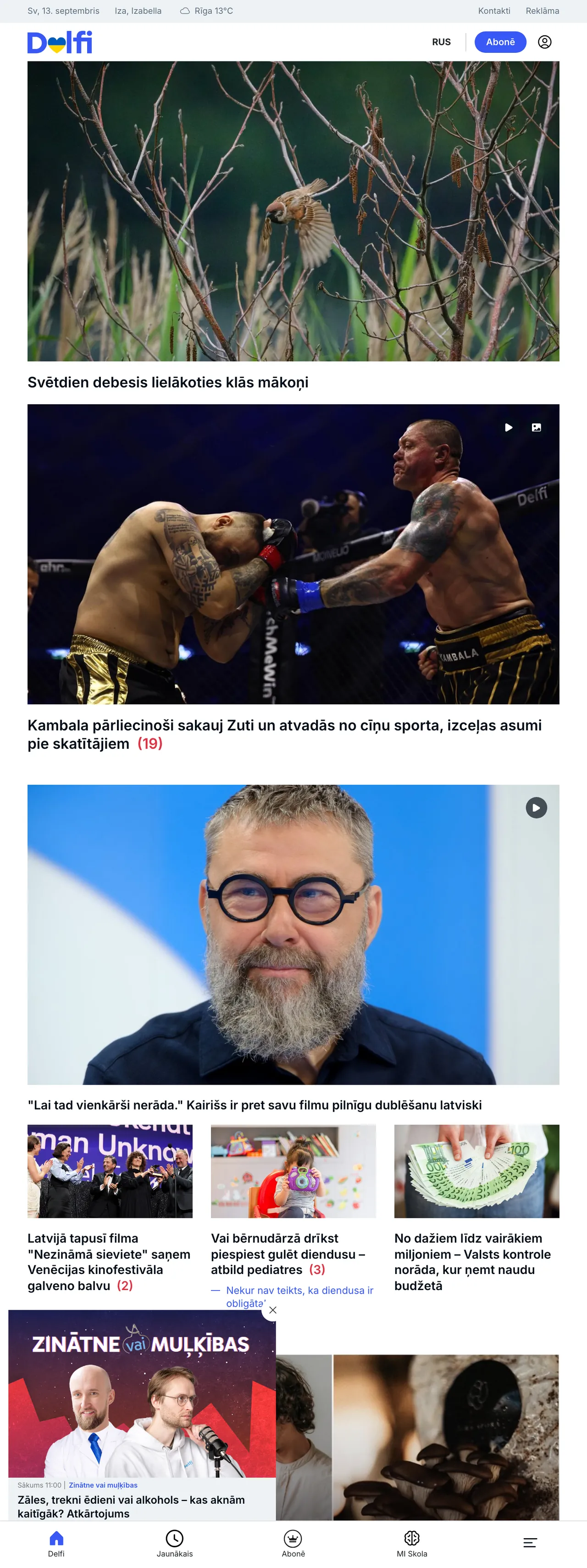 Screenshot of the Delfi front page