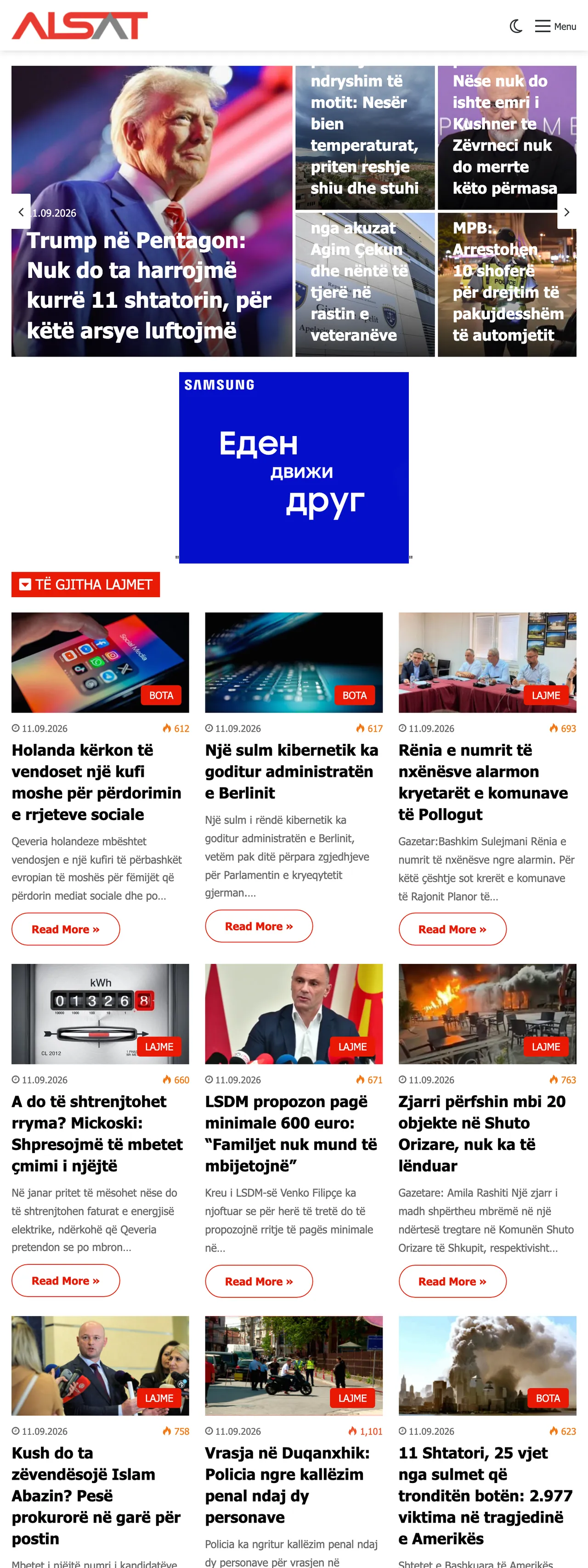 Screenshot of the ALSAT front page