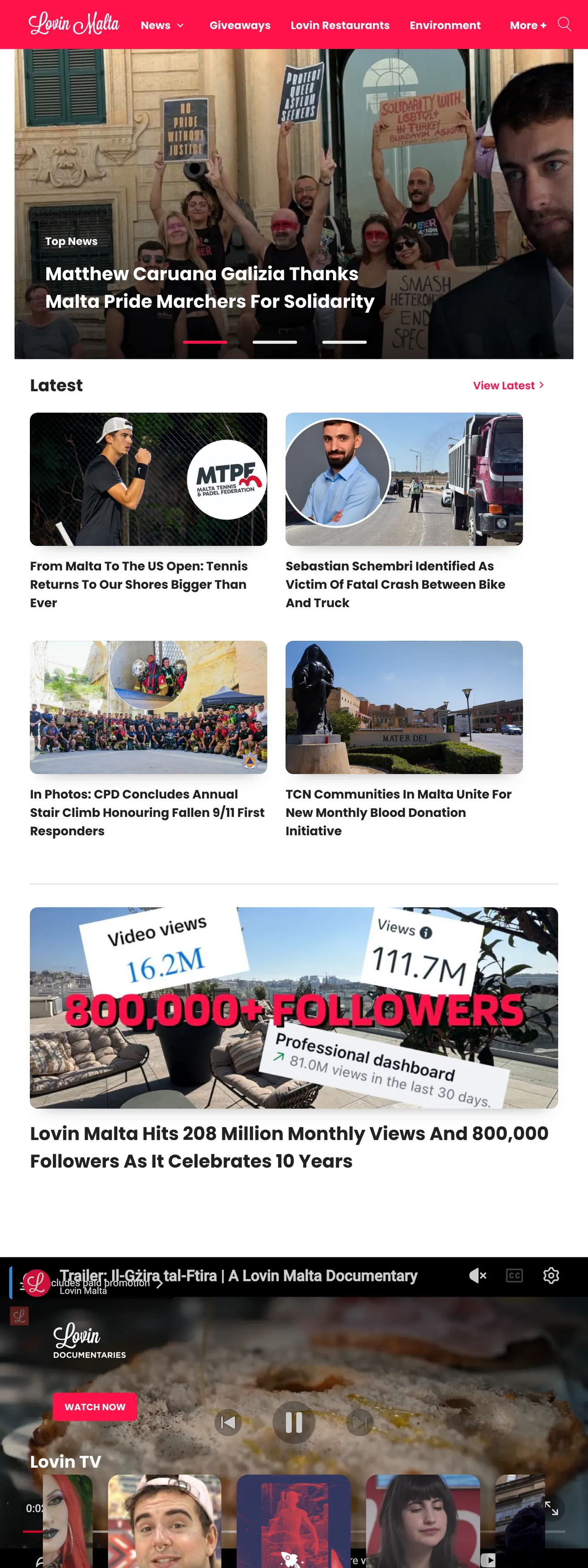 Screenshot of the Lovin Malta front page