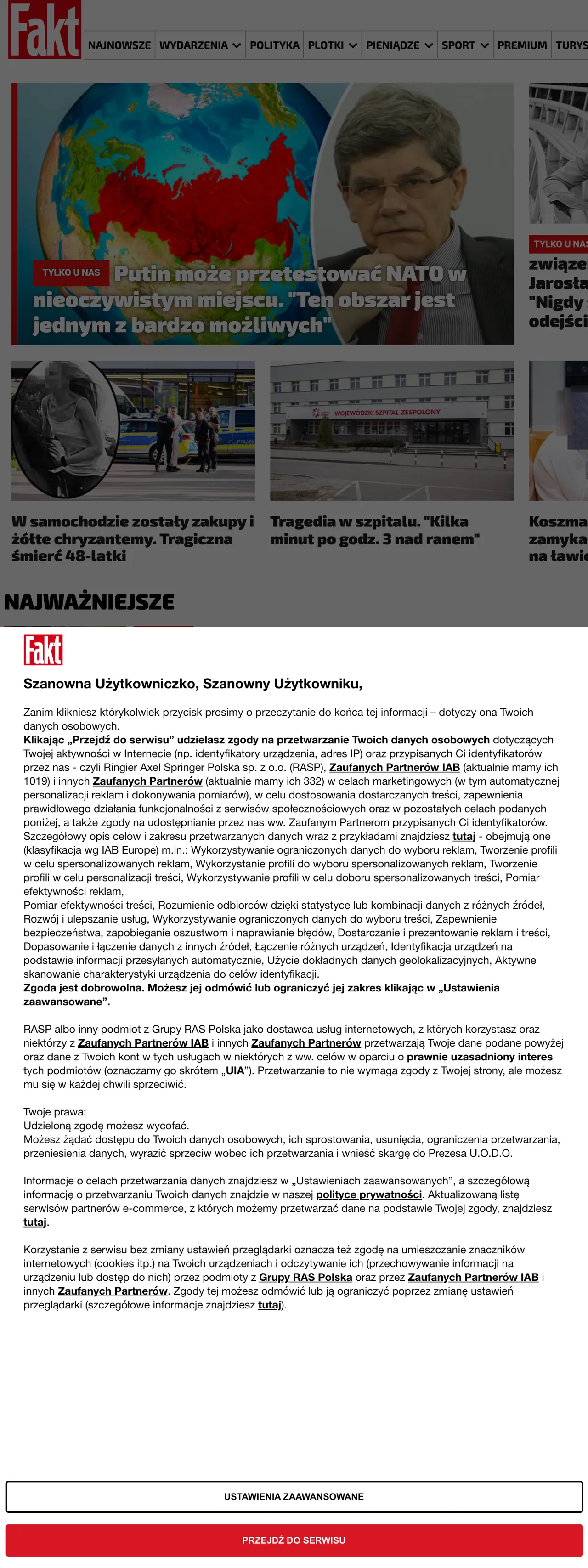Screenshot of the Fakt front page