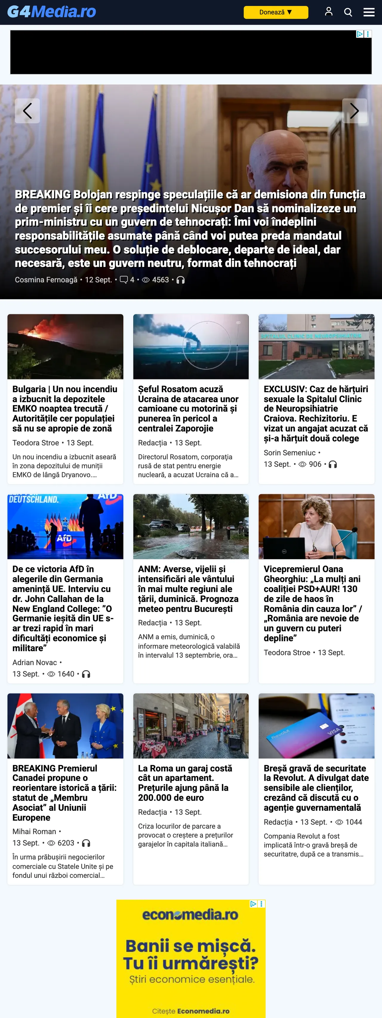 Screenshot of the G4Media front page