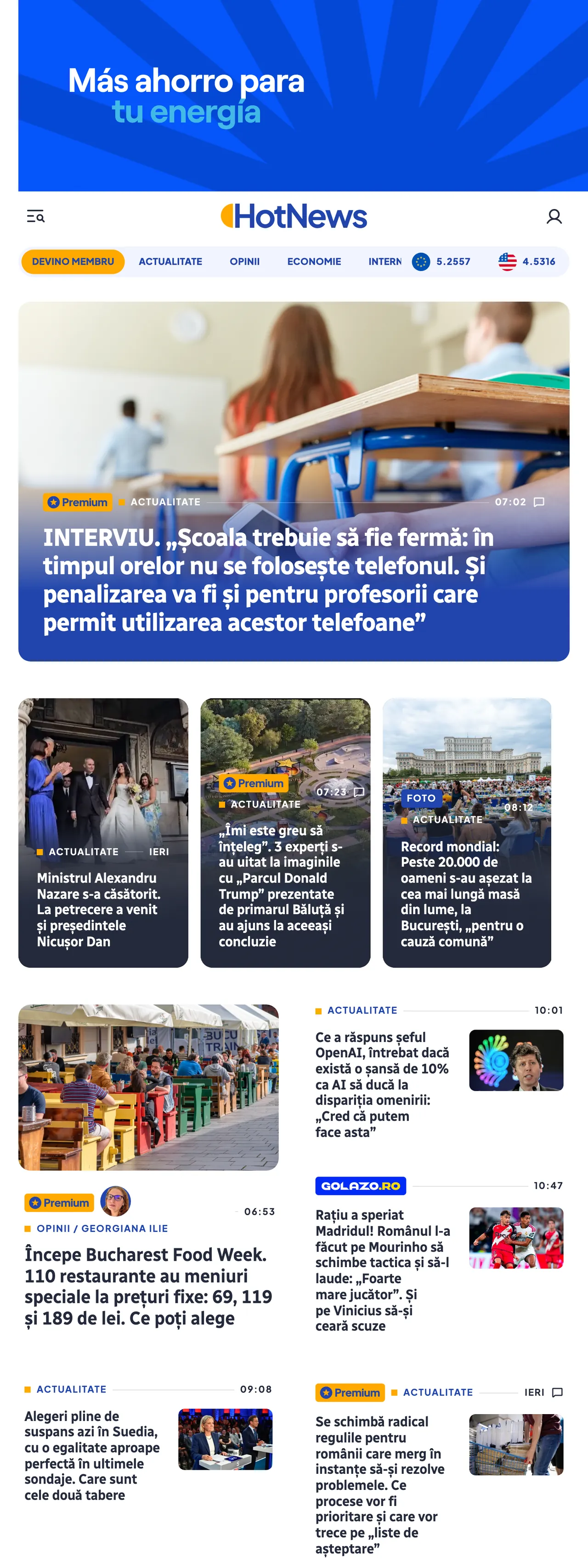 Screenshot of the HotNews.ro front page