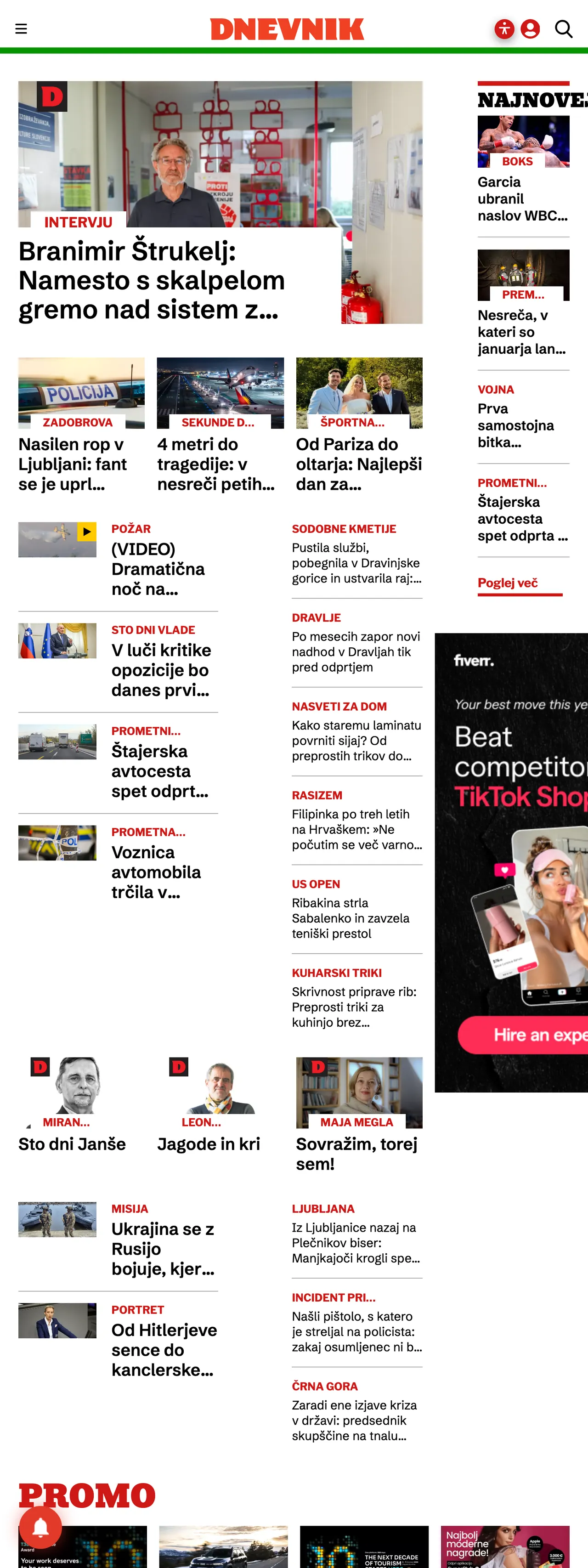 Screenshot of the Dnevnik front page