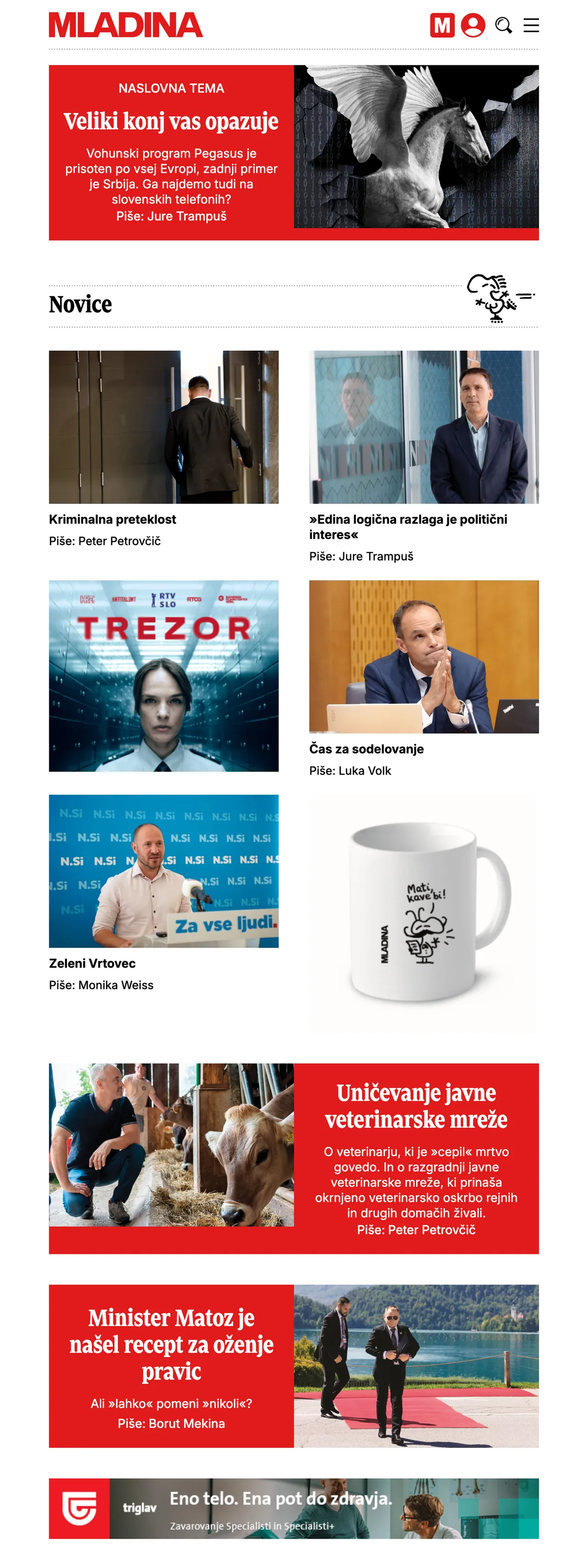 Screenshot of the Mladina front page