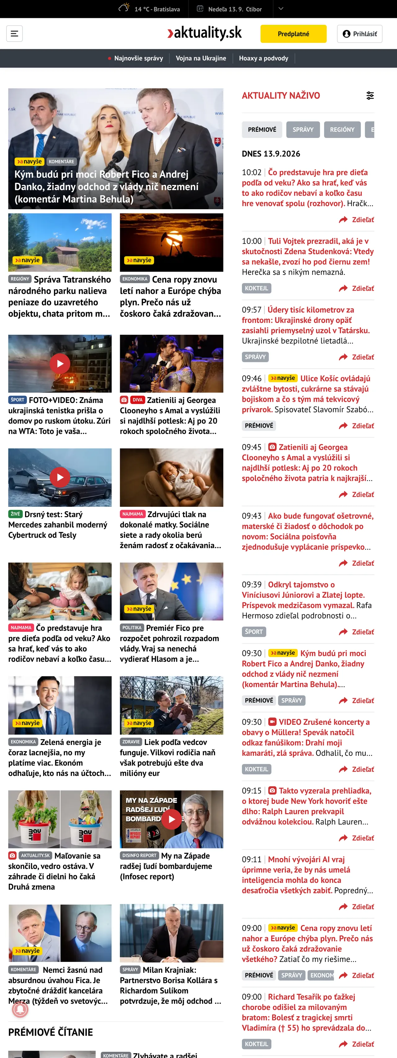 Screenshot of the Aktuality.sk front page