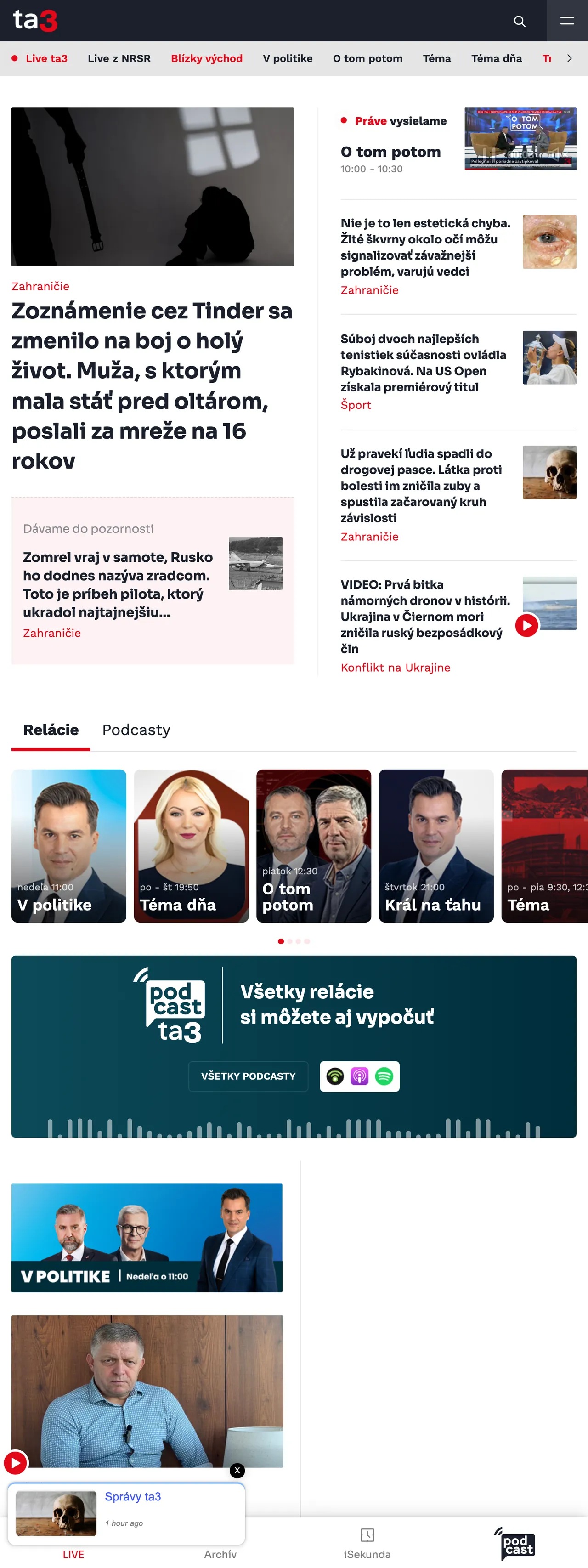 Screenshot of the TA3 front page