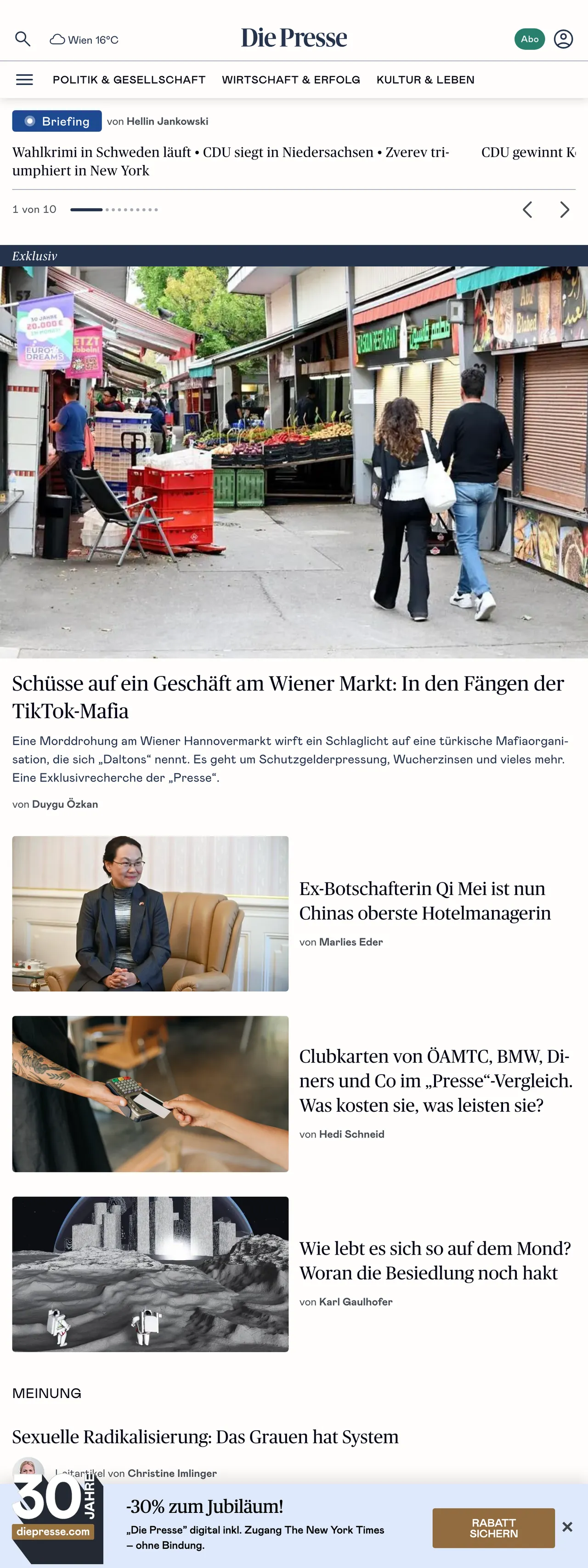 Screenshot of the Die Presse front page